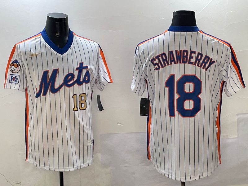 Men New York Mets 18 Strawberry White Stripe Throwback Game Fashion 2025 Nike MLB Jersey style 6